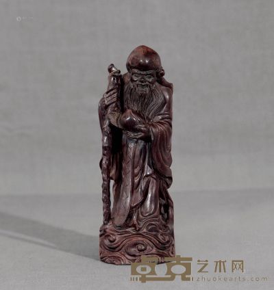 近代 紫檀木雕寿星像 高23cm