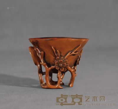 近代 黄杨木梅花杯 高8cm
