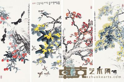 姚天沐 花鸟 138×51.5cm