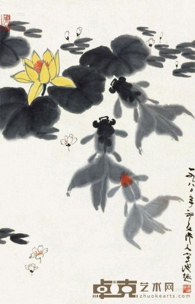 吴 人     1980年  池趣图 68.5×43cm