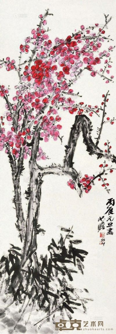 朱屺瞻     丙辰   红梅 152×52.5cm