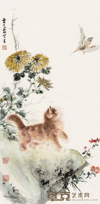 曹克家 猫戏图 68×34cm