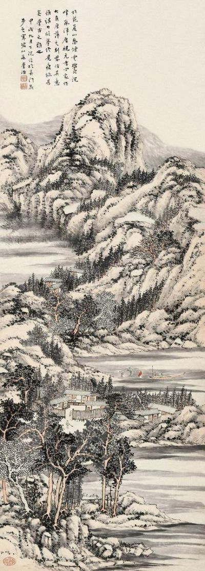 王学浩     甲戌（1814）年作 夏山图 立轴 设色纸本