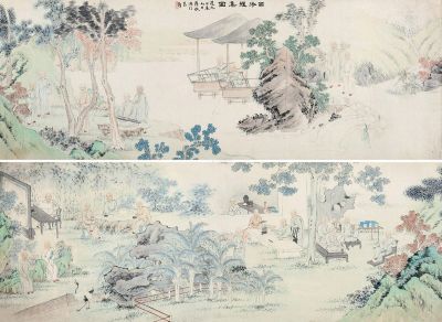 蒋敬     甲辰（1844）年作 西泠雅集图 手卷 设色纸本