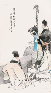 任颐     丙戌（1886）年作 问道图 屏轴 设色纸本