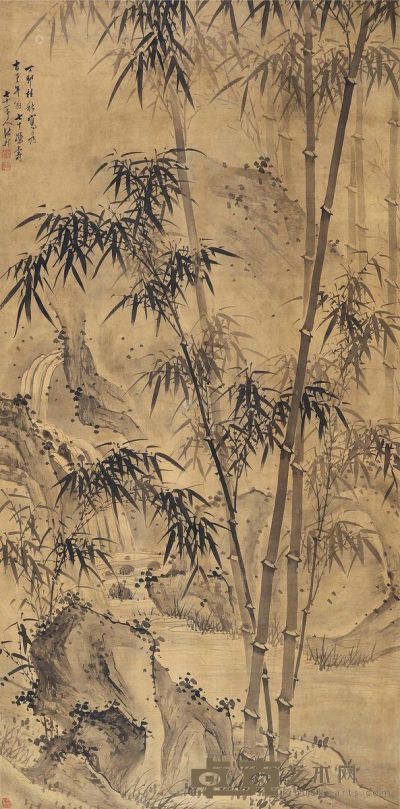 诸昇     丁卯（1687）年作 竹林泉石 立轴 水墨绢本 198×95cm