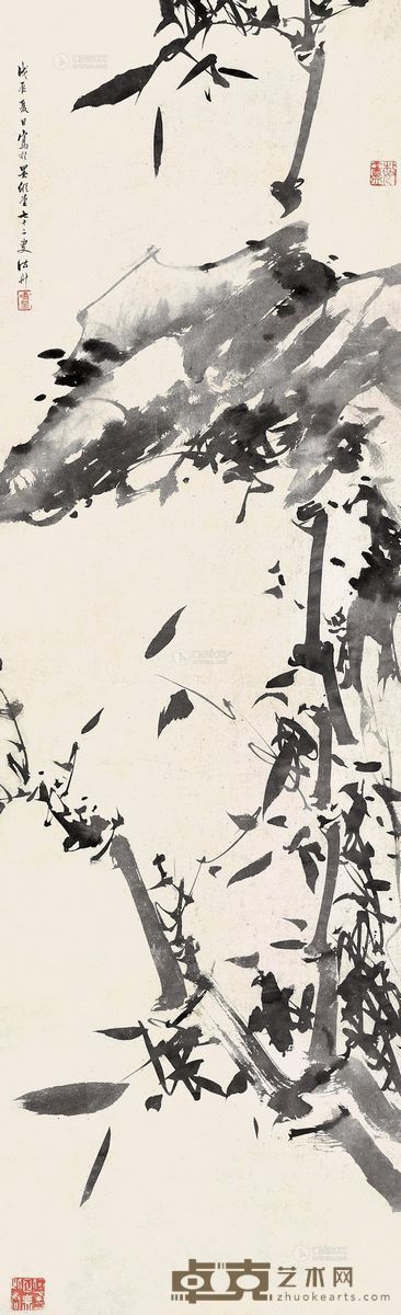 诸昇     戊辰（1688）年作 竹石图 立轴 水墨纸本 114×34cm
