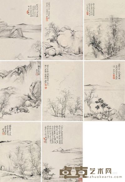 钱杜     乙亥（1815）年作 山水集册 册页 （八开） 水墨纸本 22×15cm×8