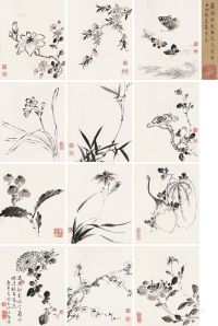 蒋廷锡     庚午（1690）年作 蛱蝶花果册 册页 （十二开） 设色纸本