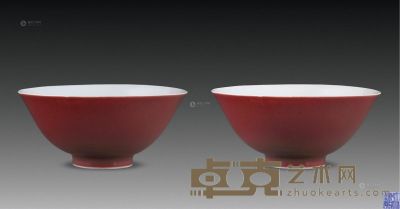 清乾隆 红釉碗 （一对） 直径11.5cm