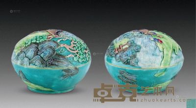 清 粉彩雕瓷印盒 直径6.8cm