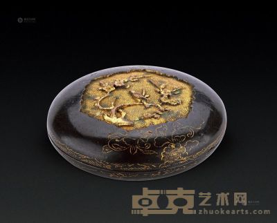 清 铜鎏金錾刻花鸟印盒 直径5.8cm