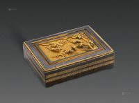 清 铜鎏金錾刻花鸟方印盒