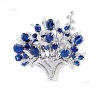 天然蓝宝石配钻石花束造型胸针