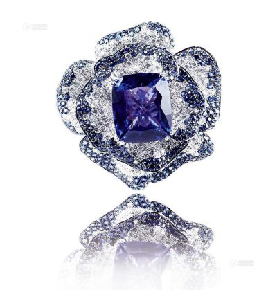 9.53克拉坦桑石配紫色钻石花朵戒指