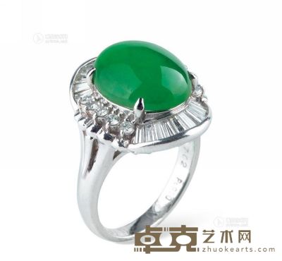 天然满绿翡翠配钻石戒指 
