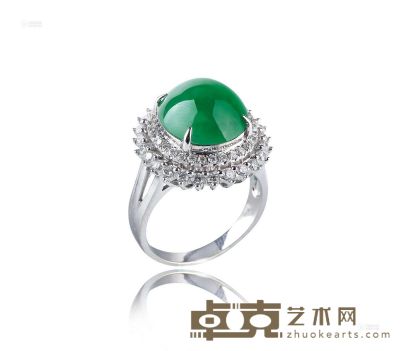 老坑满绿翡翠配双层钻石戒指 