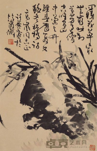 许麟庐 兰石图 69×45cm