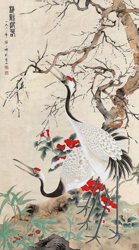 陈之佛 1961年作 梅鹤迎年