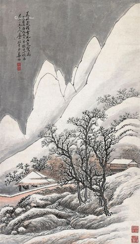 雪景山水 立轴 设色纸本