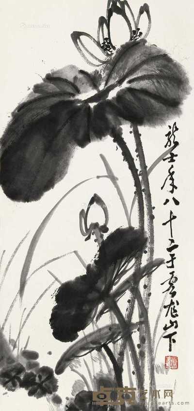 荷花 立轴 纸本 68×34cm