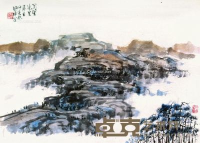 陈文训     1971年作 山水 未裱 设色纸本 22×30cm