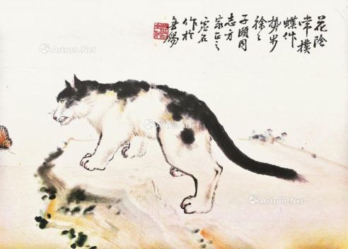 杨虚石     猫扑蝶 未裱 设色纸本