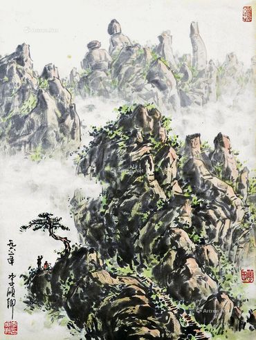 李硕卿     1962年作 太姥风景 托片 设色纸本