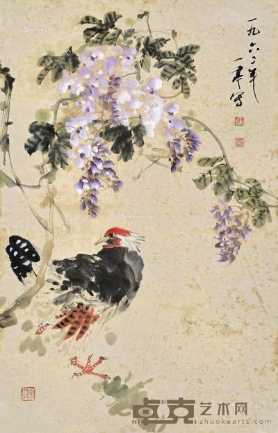 沈汉桢     1962年作 大吉图 镜框 设色纸本 81×52cm
