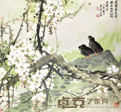 朱颖人 1995年作 和唱共看花 立轴 设色纸本 74×83cm