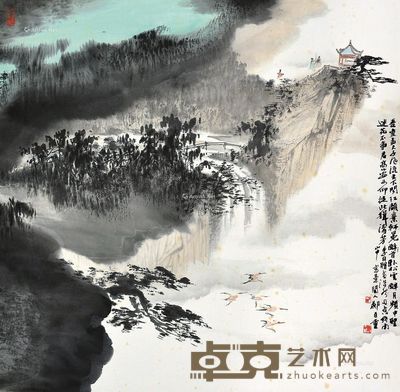 郑百重 李白诗意图 立轴 设色纸本 68×68cm