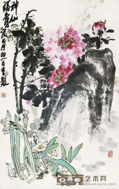 郑百重     1982年作 神仙福寿 立轴 设色纸本 67×43cm