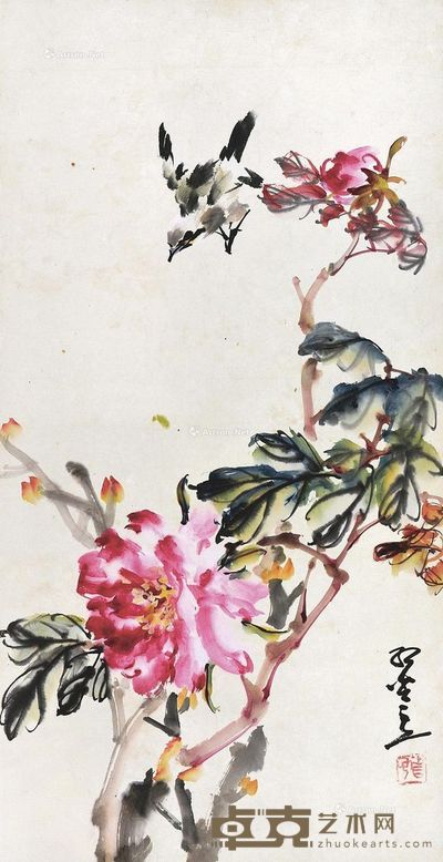 宋省予 富贵花开 镜片 设色纸本 62.5×32.5cm