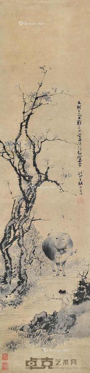 张锵     1918年作 牧牛图 立轴 水墨纸本 135×33cm