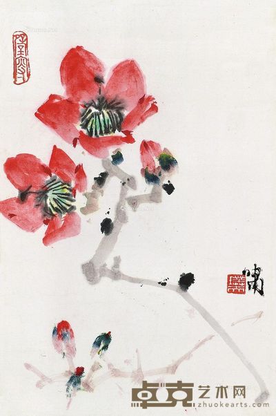郑乃珖     英雄花 镜框 设色纸本 32×21cm