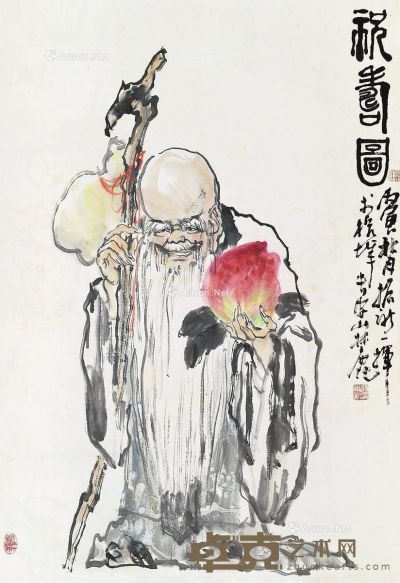 翁振新     1986年作 祝寿图 立轴 设色纸本 99×68cm