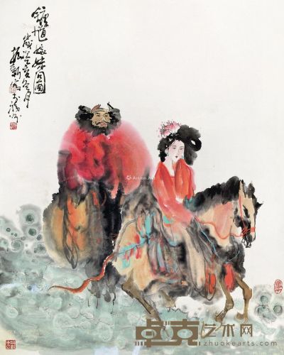 翁振新     1995年作 钟馗嫁妹 立轴 设色纸本 94×74.5cm