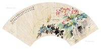 翁小海     1933年作 花鸟 扇片 设色纸本