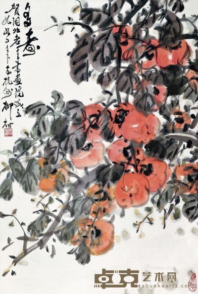 柳村     1990年作 多寿 镜片 设色纸本 66×45cm