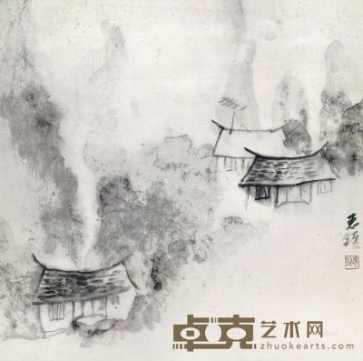 洪惠镇     闽南暮色 镜框 水墨纸本 67×67cm