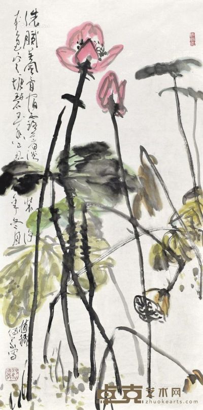 魏传义     2009年作 荷花图 未裱 设色纸本 137×68cm