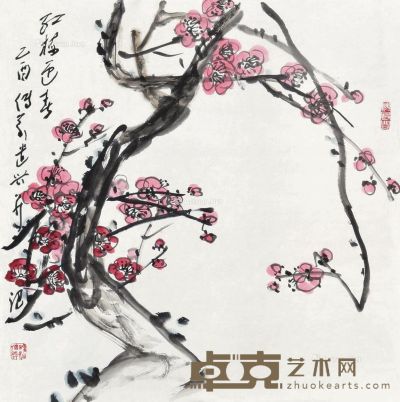 魏传义     2005年作 红梅迎春 未裱 设色纸本 69×69cm