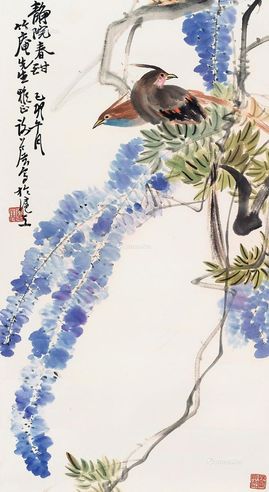 谢公展     1939年作 紫藤花鸟