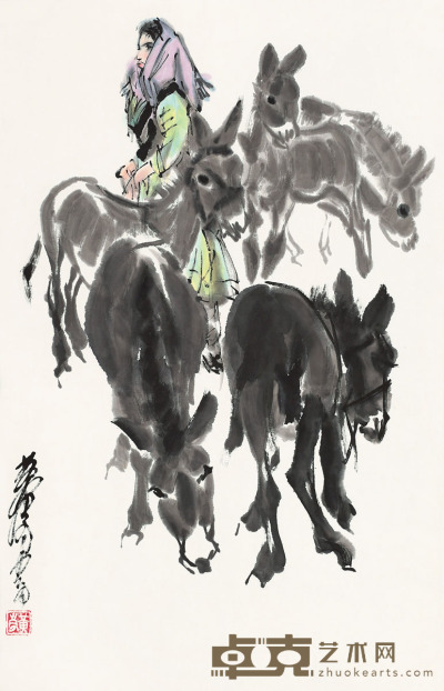黄胄 少女与驴 66×42cm