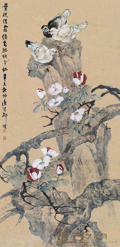 柳渔笙 花鸟 133.5×66cm