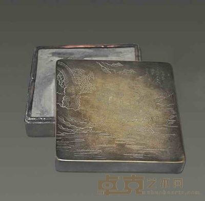 陈寅生制对弈图墨盒 长13cm 宽13cm 高4.5cm