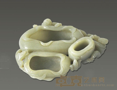 和田青玉籽料莲荷纹水丞 高3cm 长13cn