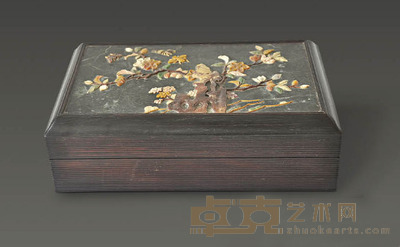周乐元款碧玉面板百宝嵌鸡翅木盒 长27.5cm 宽16.5cm 高9cm