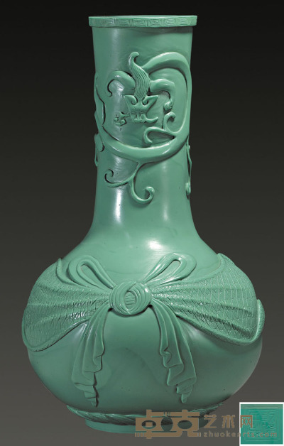 绿松石料螭龙纹饰包裹瓶 L25CM