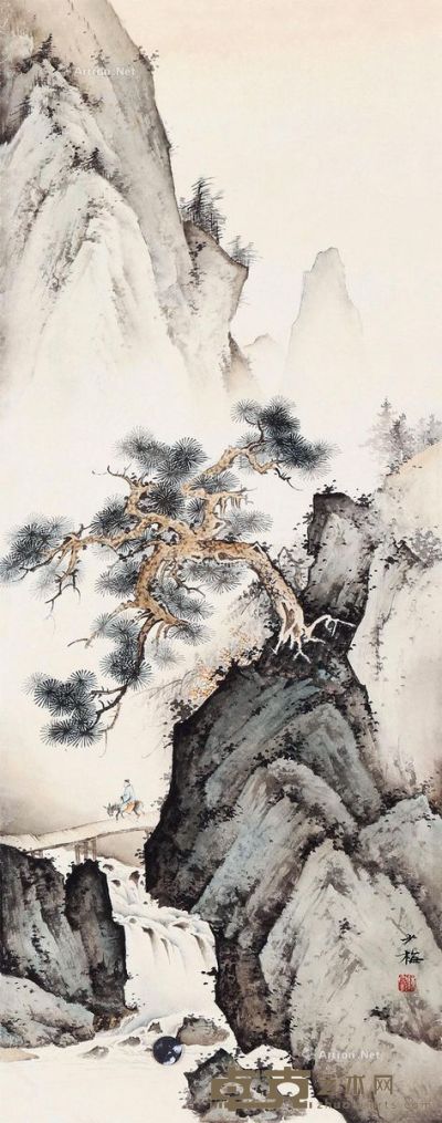 陈少梅 溪山行旅 26×67cm